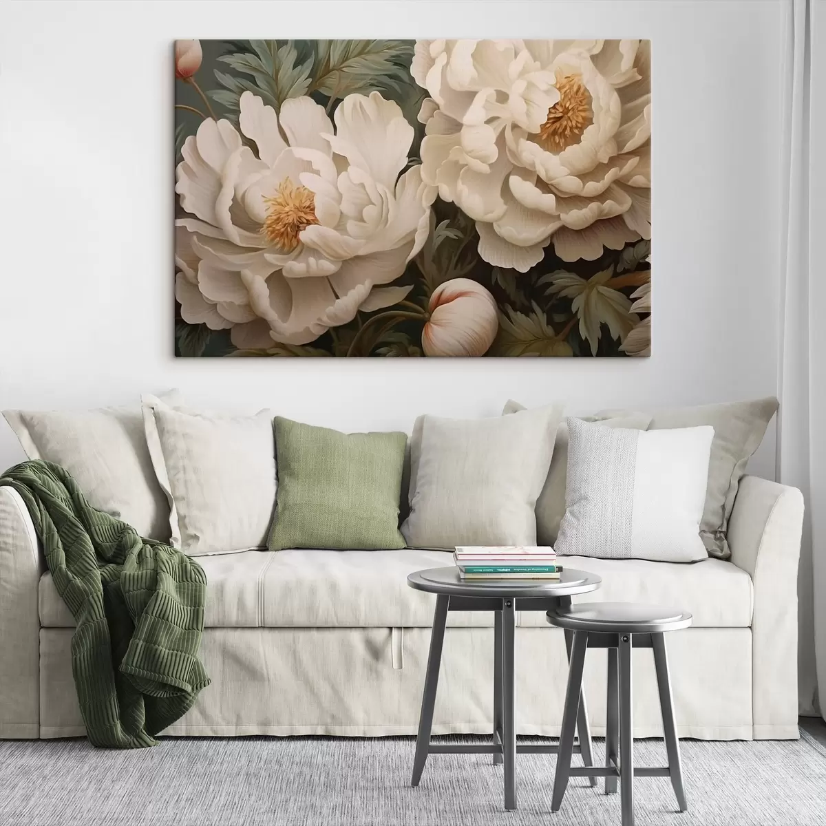 murales de pared Peonías crema entre hojas verdes s43991