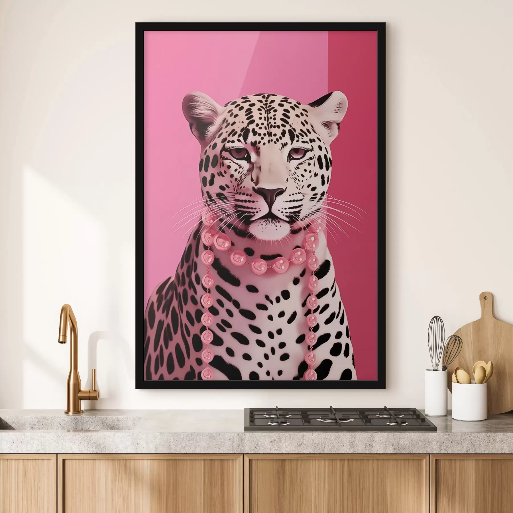 murales de pared Retrato de leopardo con collar rosa f43976