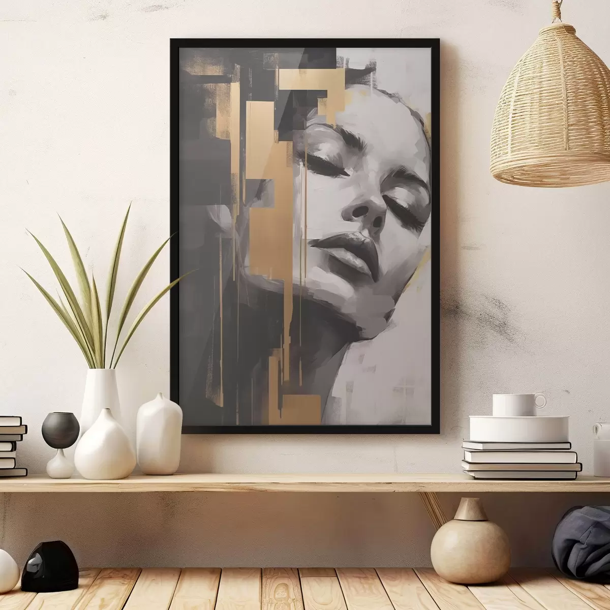 Poster Retrato femenino con acentos geométricos f43989