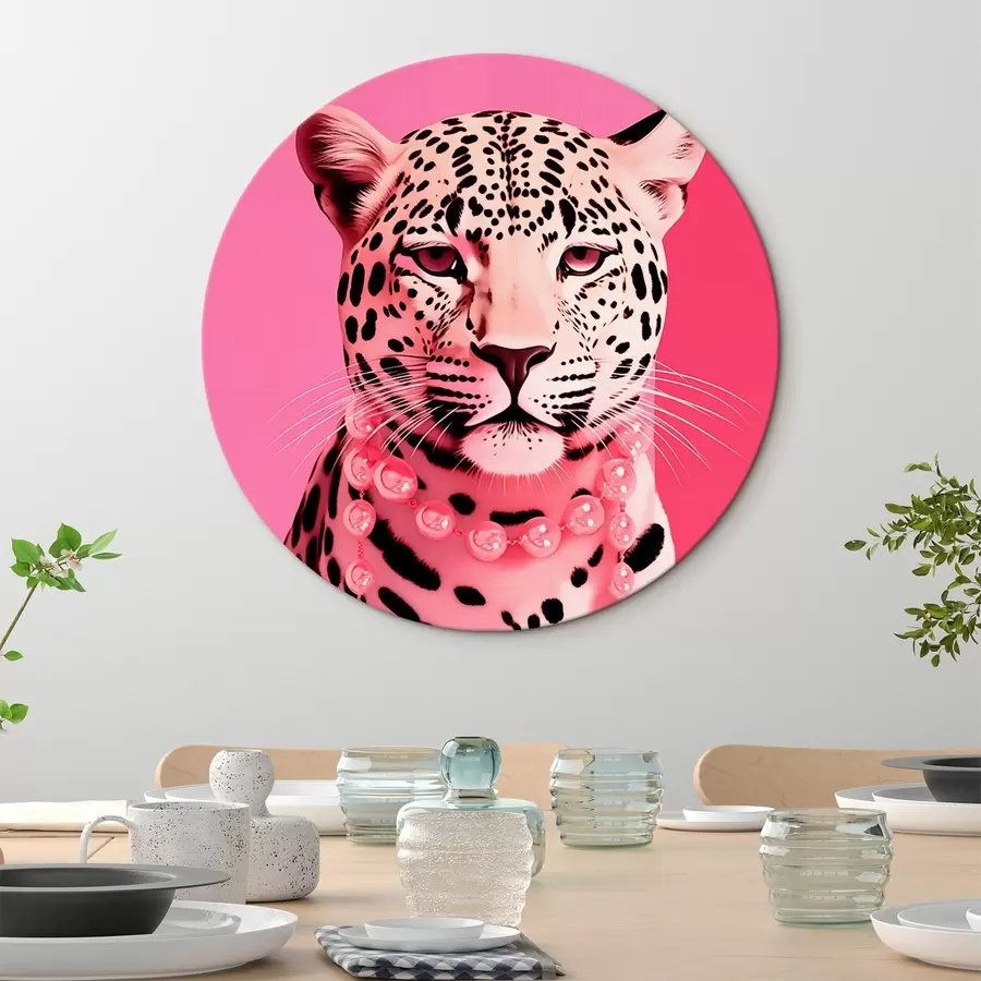 murales de pared Retrato de leopardo con collar rosa r43976