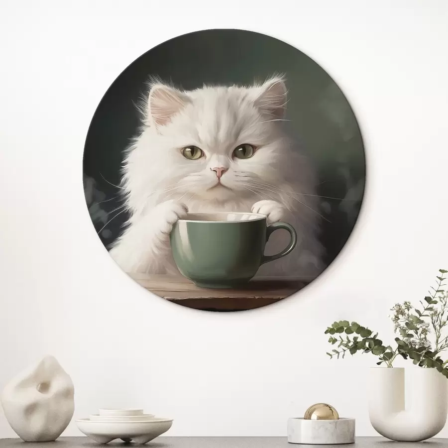 murales de pared Gato blanco con copa verde r44032