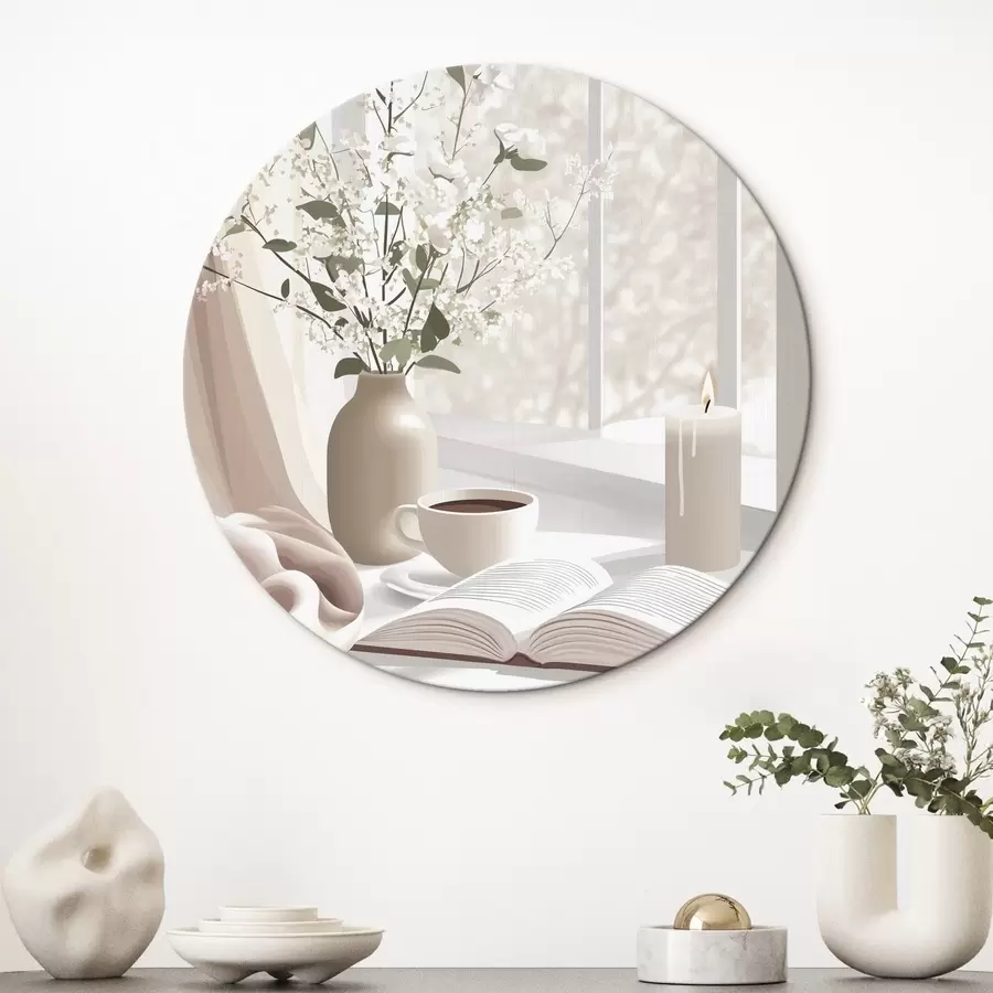 murales de pared Mañana de primavera con café y flores, suaves colores pastel r44015