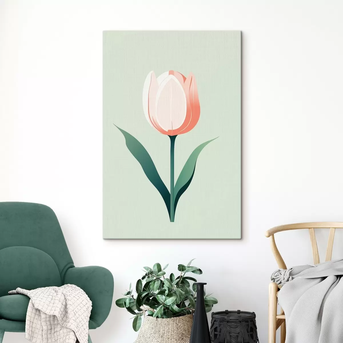 murales de pared Tulipán pintado sobre fondo verde claro s44000
