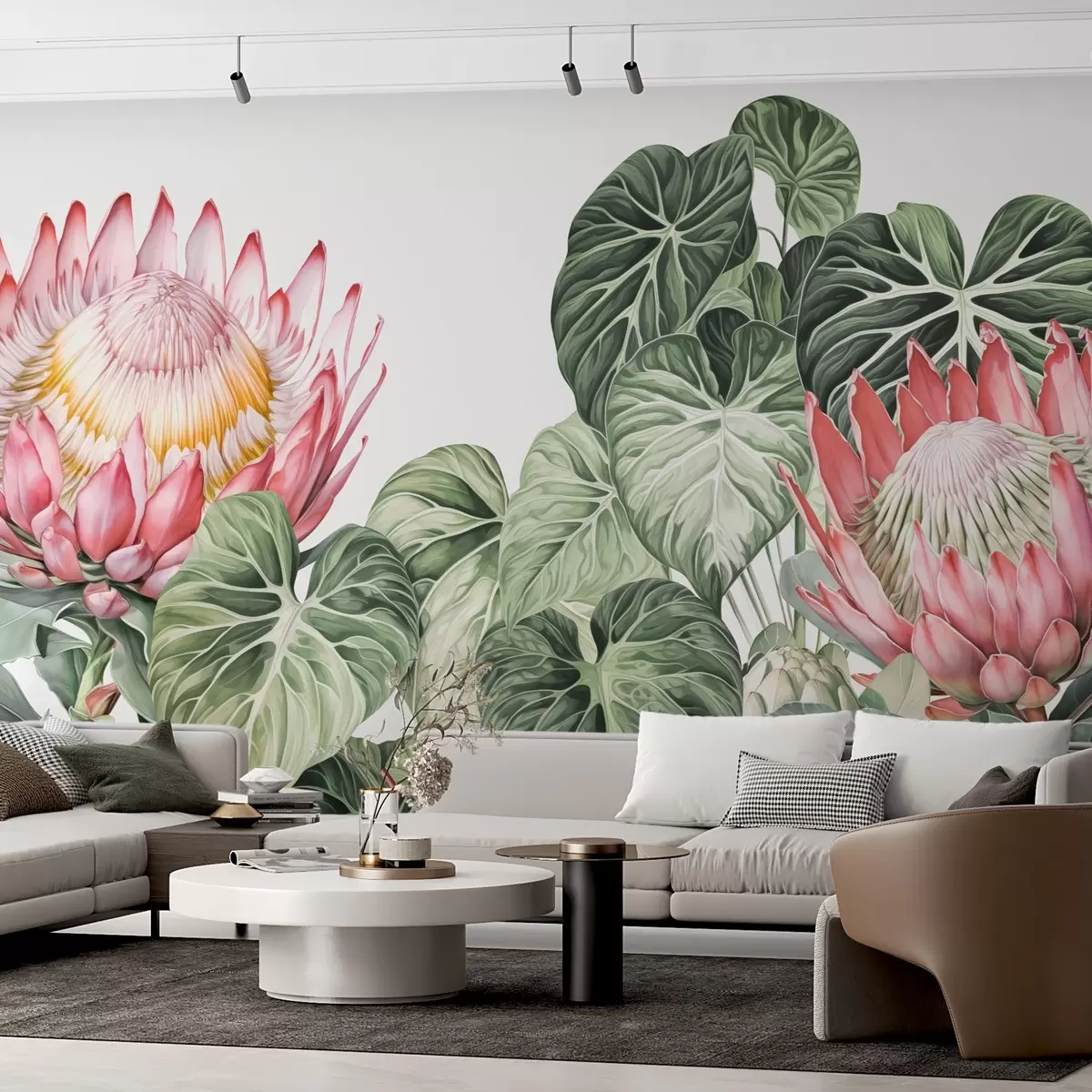 murales de pared Protea en hojas tropicales w03678