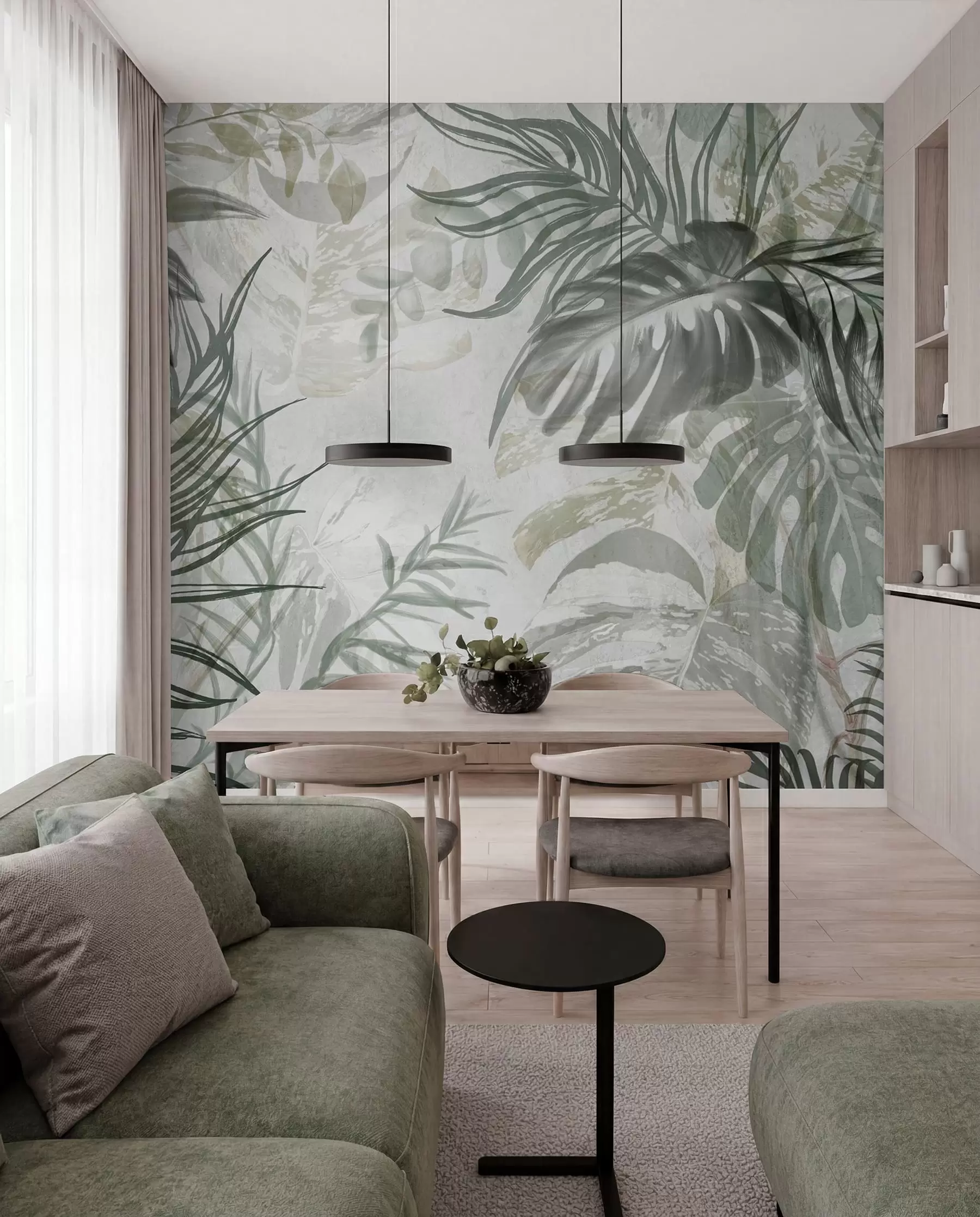 murales de pared Capas tropicales en verde gris w09011