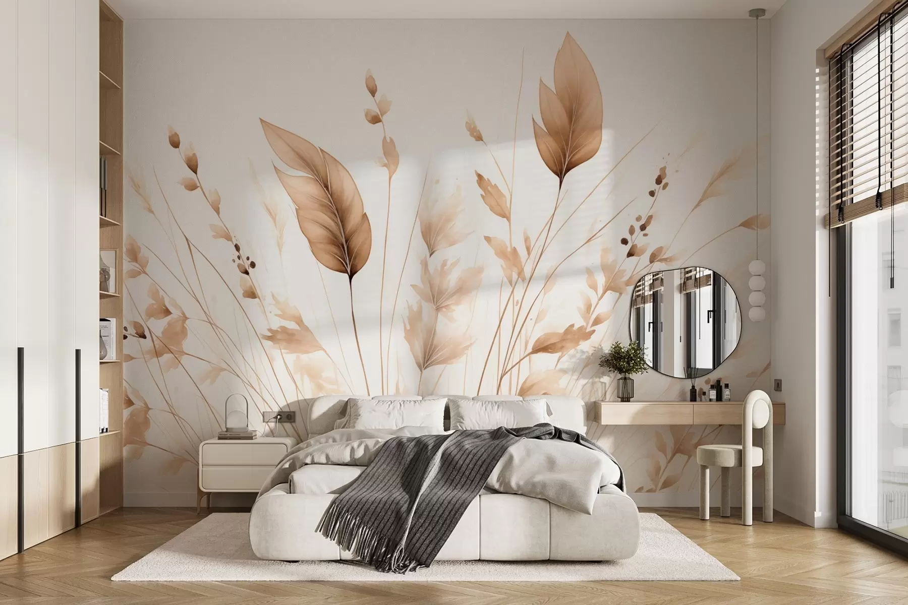 murales de pared Una danza de hierbas secas al viento en tranquilos colores beige w09045