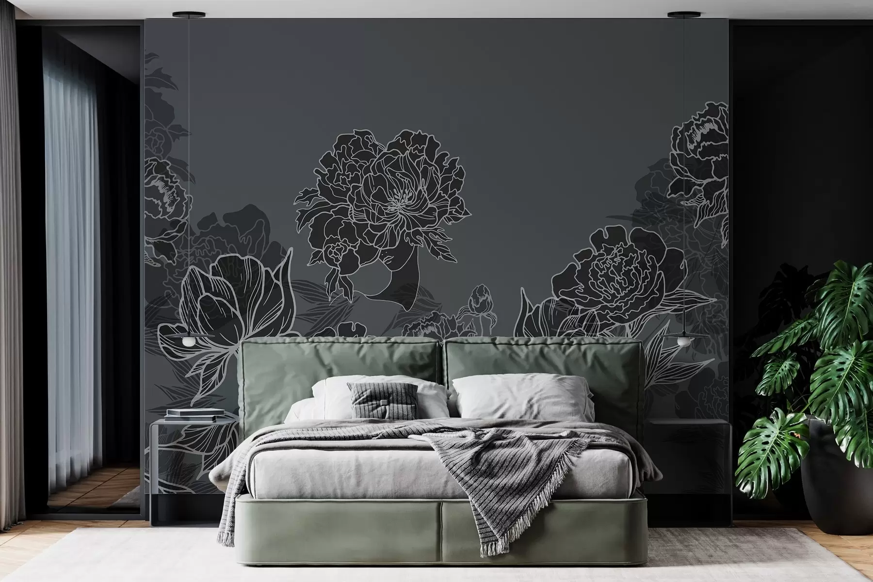 murales de pared Flores delgadas y frágiles w03792v3