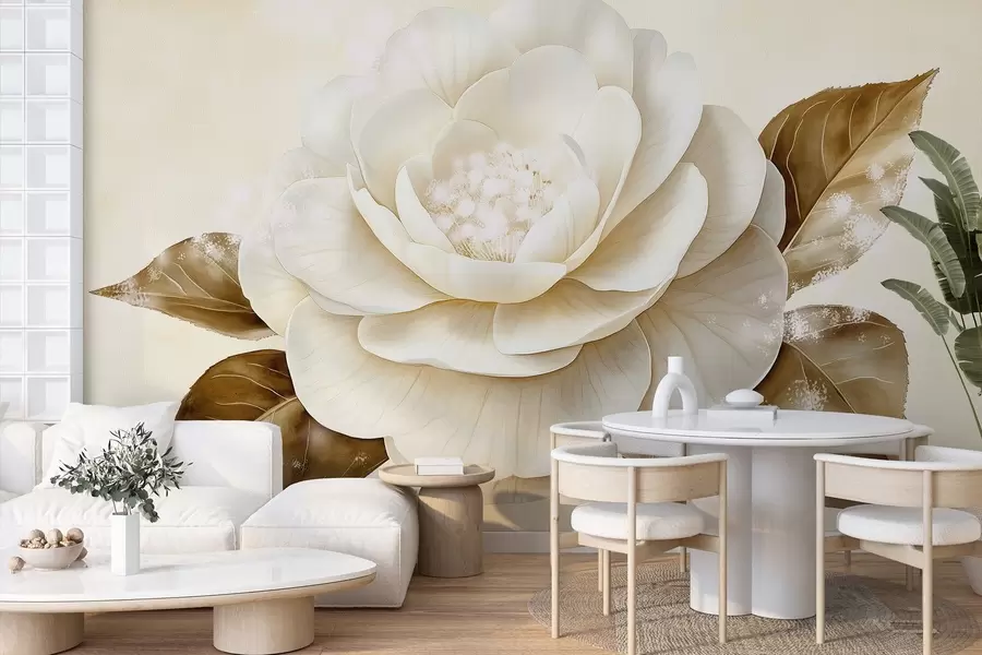 murales de pared Preciosa flor de peonía en tonos beige w03757