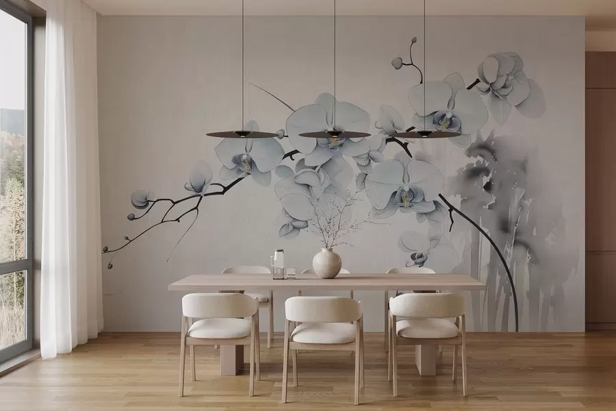 murales de pared Orquídeas en acuarela de estilo japonés sobre fondo claro w03795