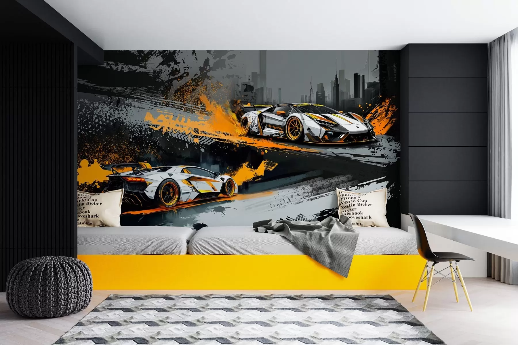 murales de pared estilo grange duro, expresivo, coches deportivos dinámicos w03721