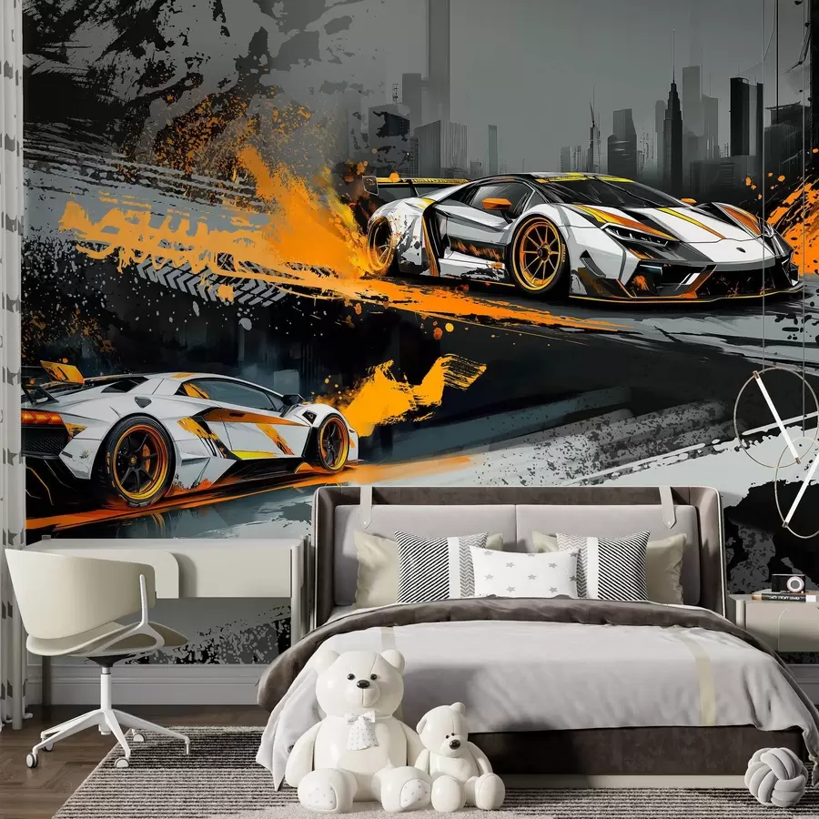murales de pared estilo grange duro, expresivo, coches deportivos dinámicos w03721