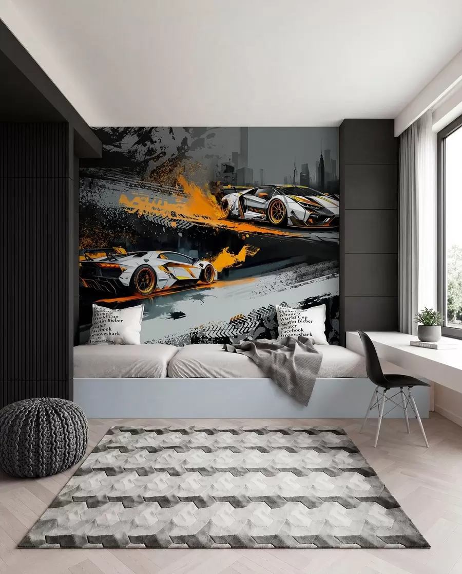 murales de pared estilo grange duro, expresivo, coches deportivos dinámicos w03721