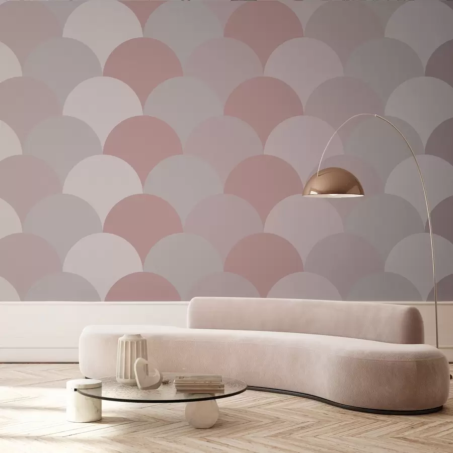 murales de pared elegantes escamas en tonos gris rosa empolvado y beige w03722
