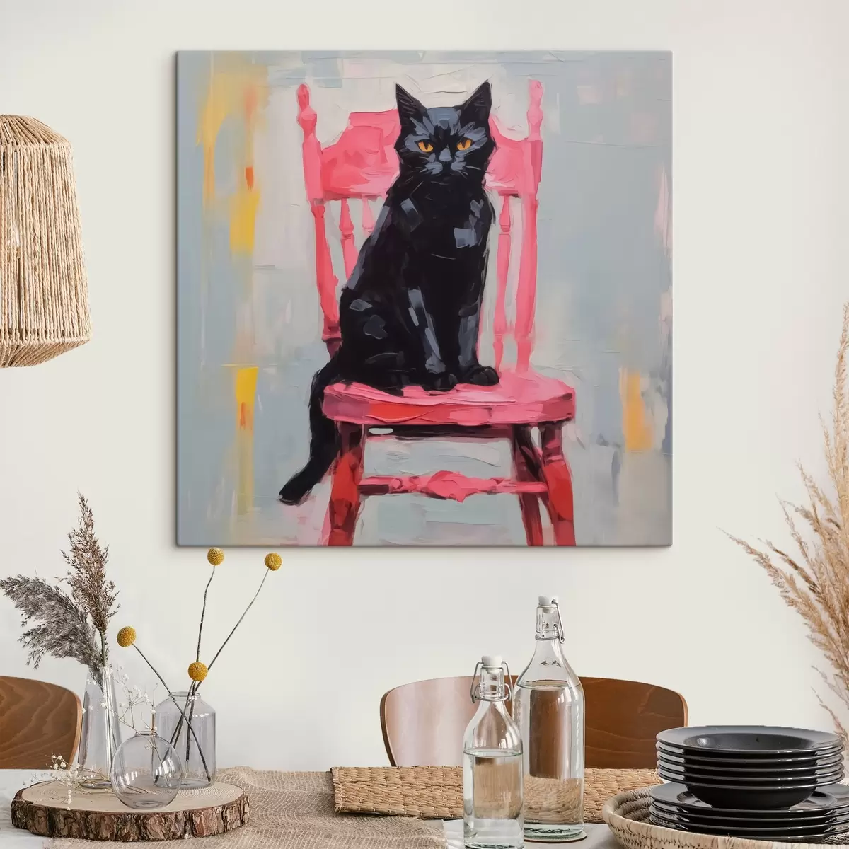 murales de pared Gato negro en una silla s44130