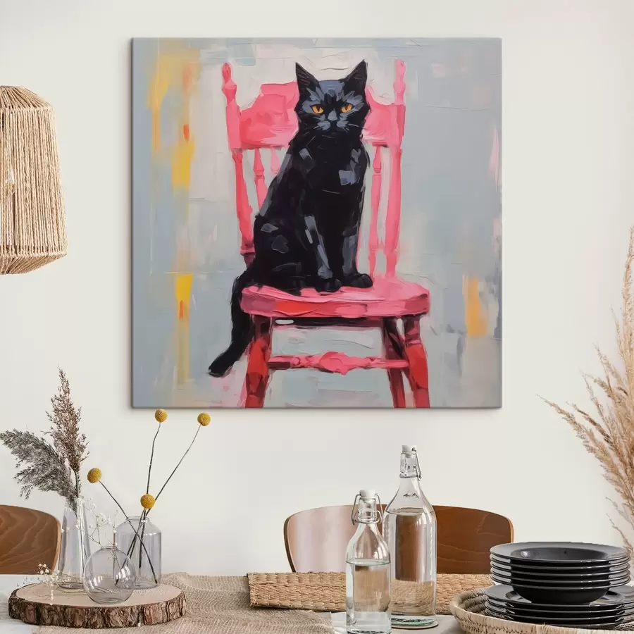 murales de pared Gato negro en una silla s44130