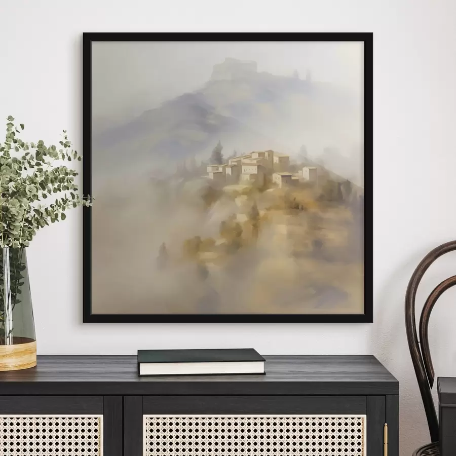 murales de pared Pueblo con las montañas como telón de fondo f44127