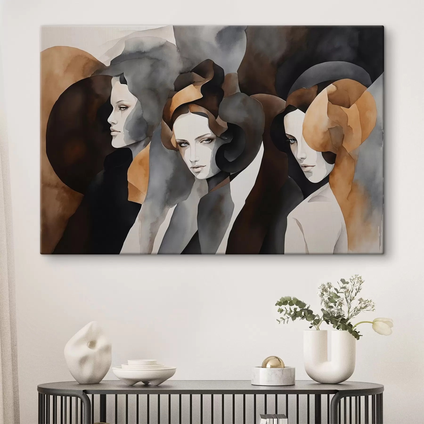 murales de pared Pintura abstracta con rostros de mujer s44060