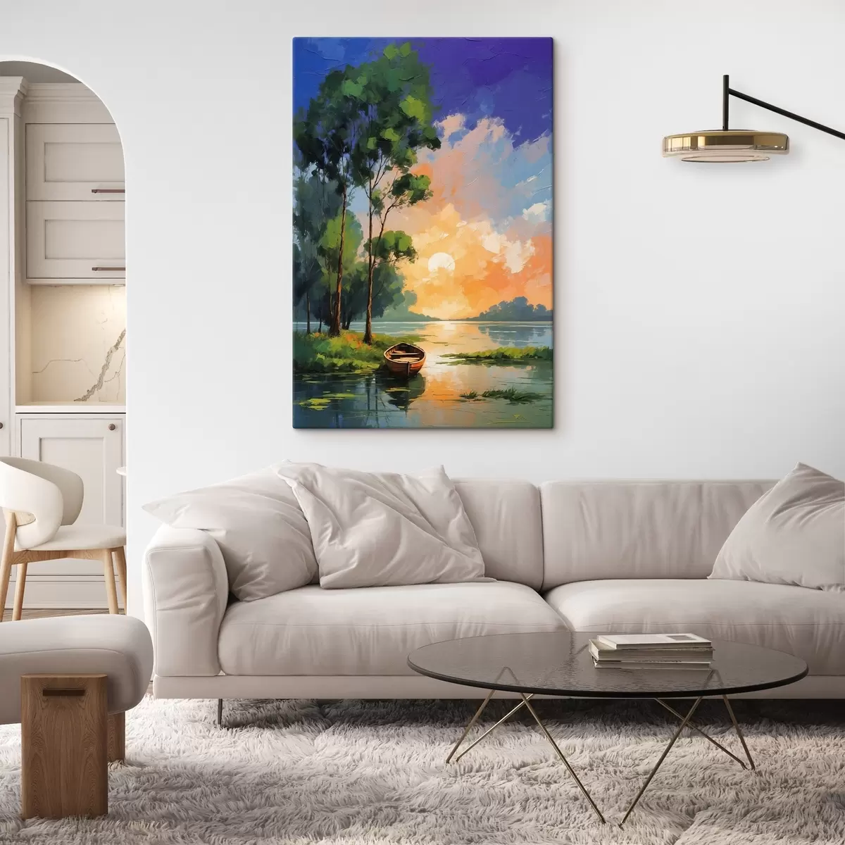 murales de pared Barco cerca de una isla en estilo de pintura acrílica s44065