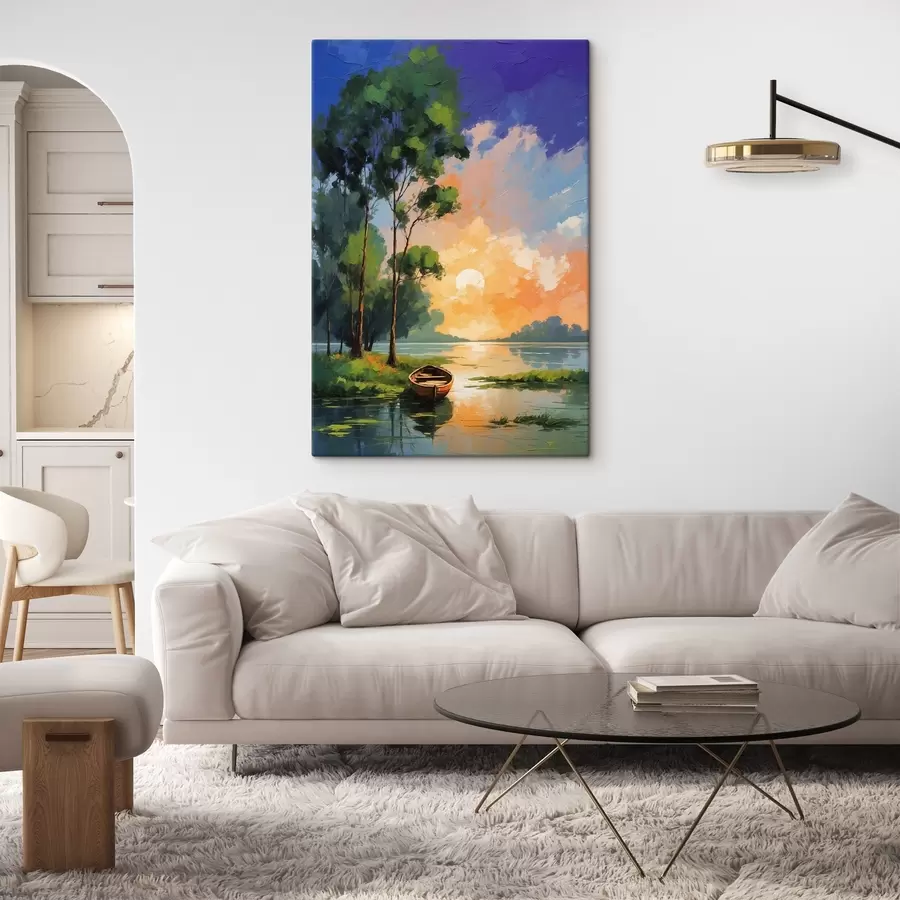 murales de pared Barco cerca de una isla en estilo de pintura acrílica s44065