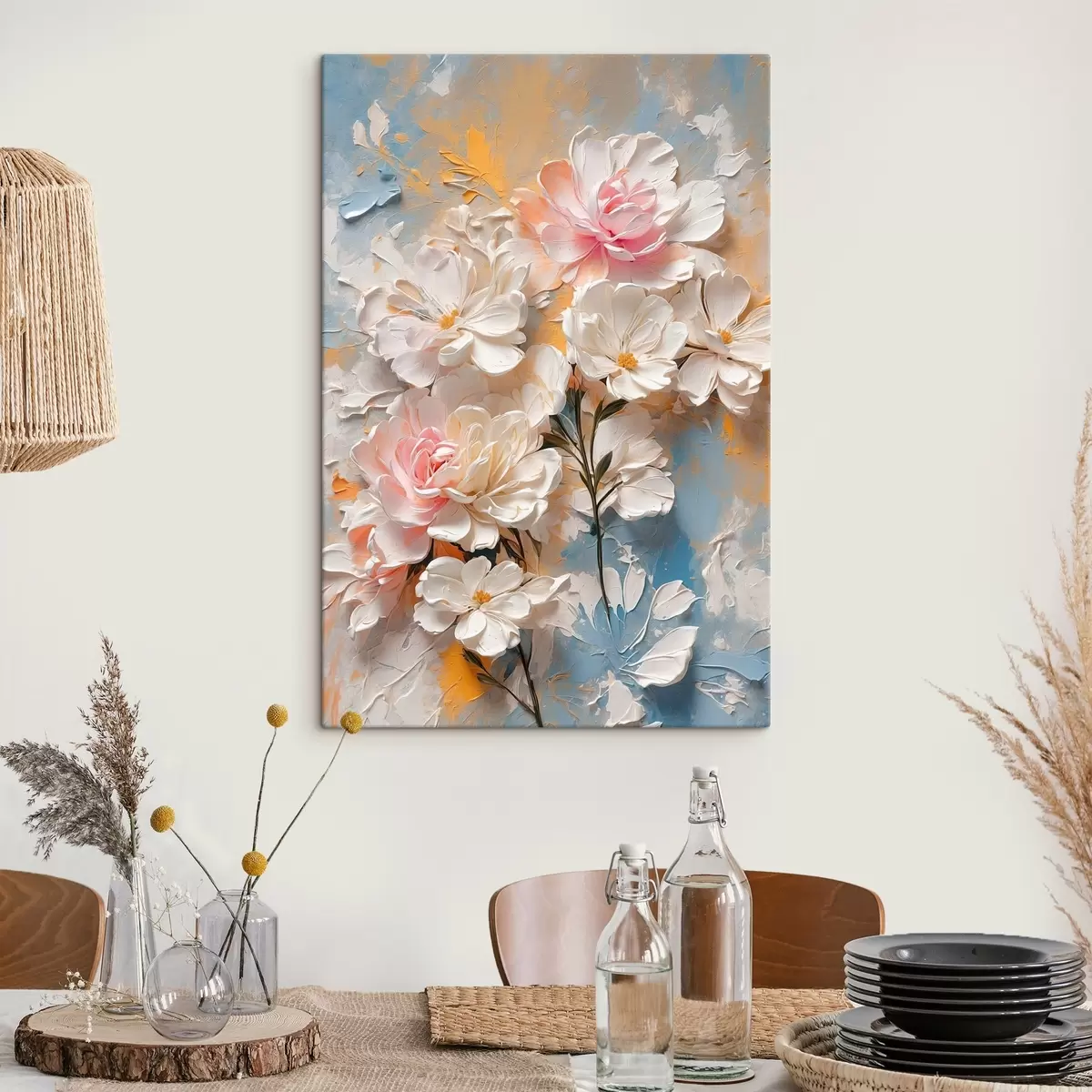 murales de pared Flores blancas y rosas sobre fondo abstracto s44066