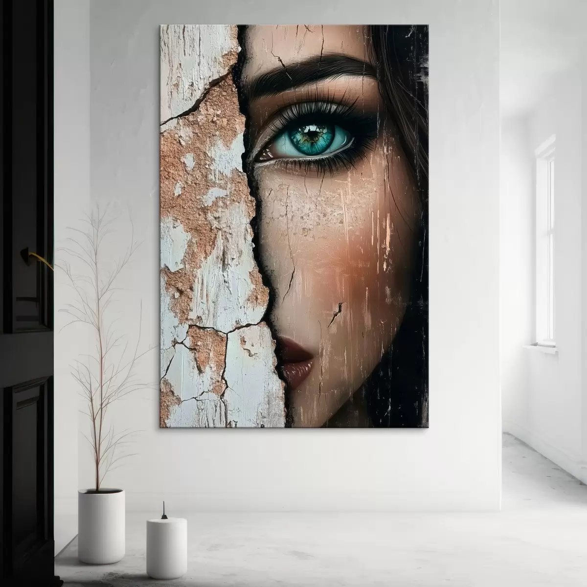 murales de pared Cara de niña detrás de un viejo muro s44069