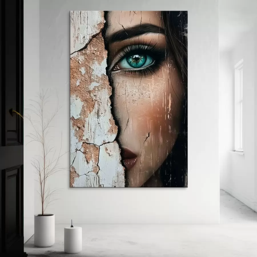 murales de pared Cara de niña detrás de un viejo muro s44069