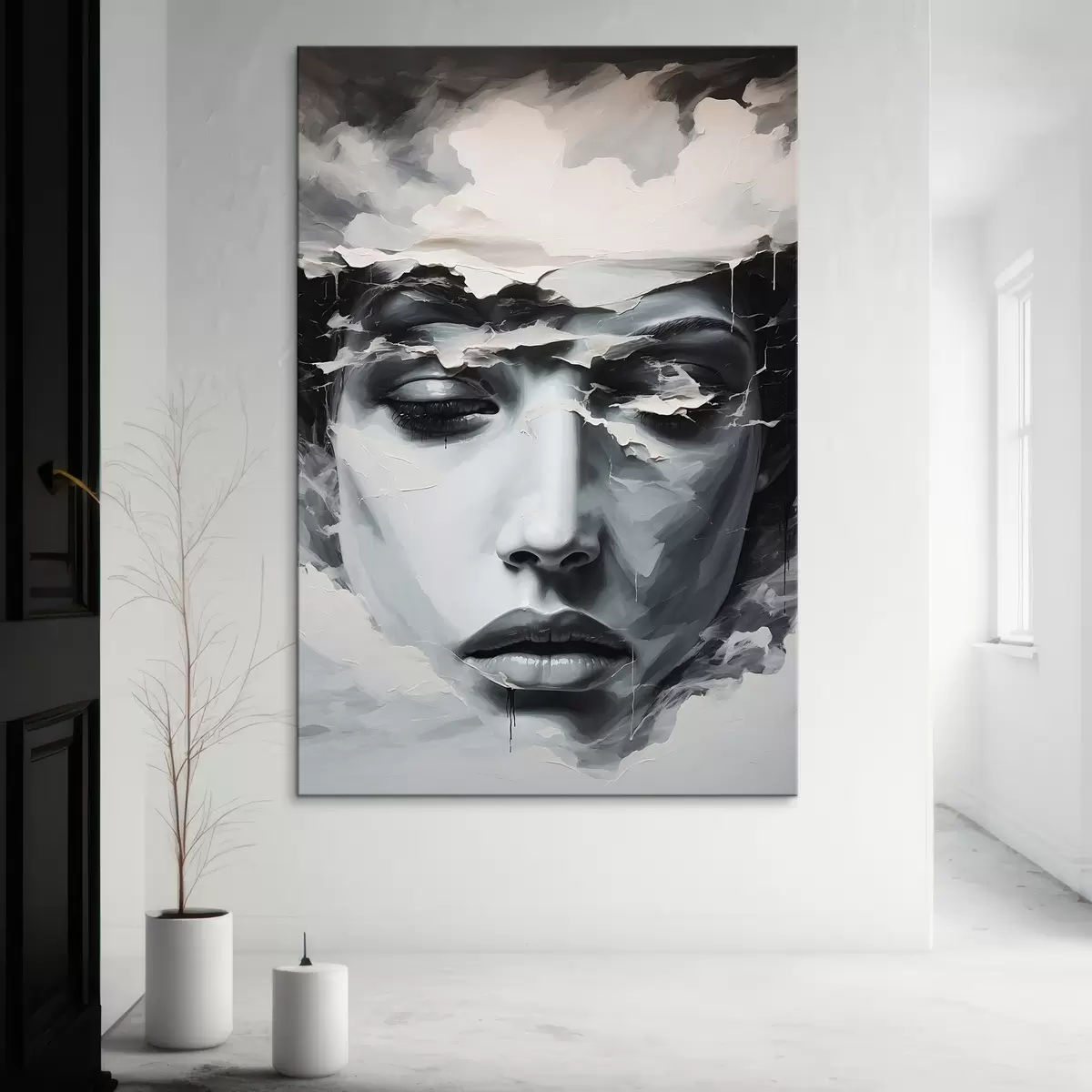 murales de pared Rostro femenino abstracto en estilo de pintura acrílica s44070