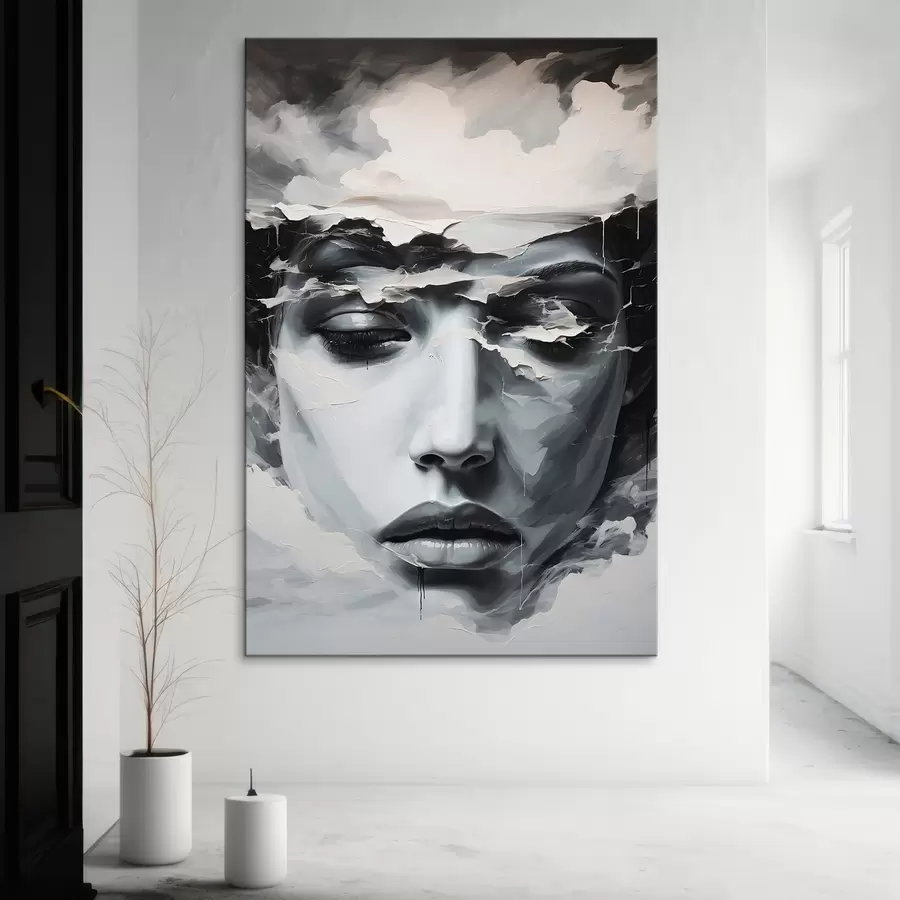 murales de pared Rostro femenino abstracto en estilo de pintura acrílica s44070