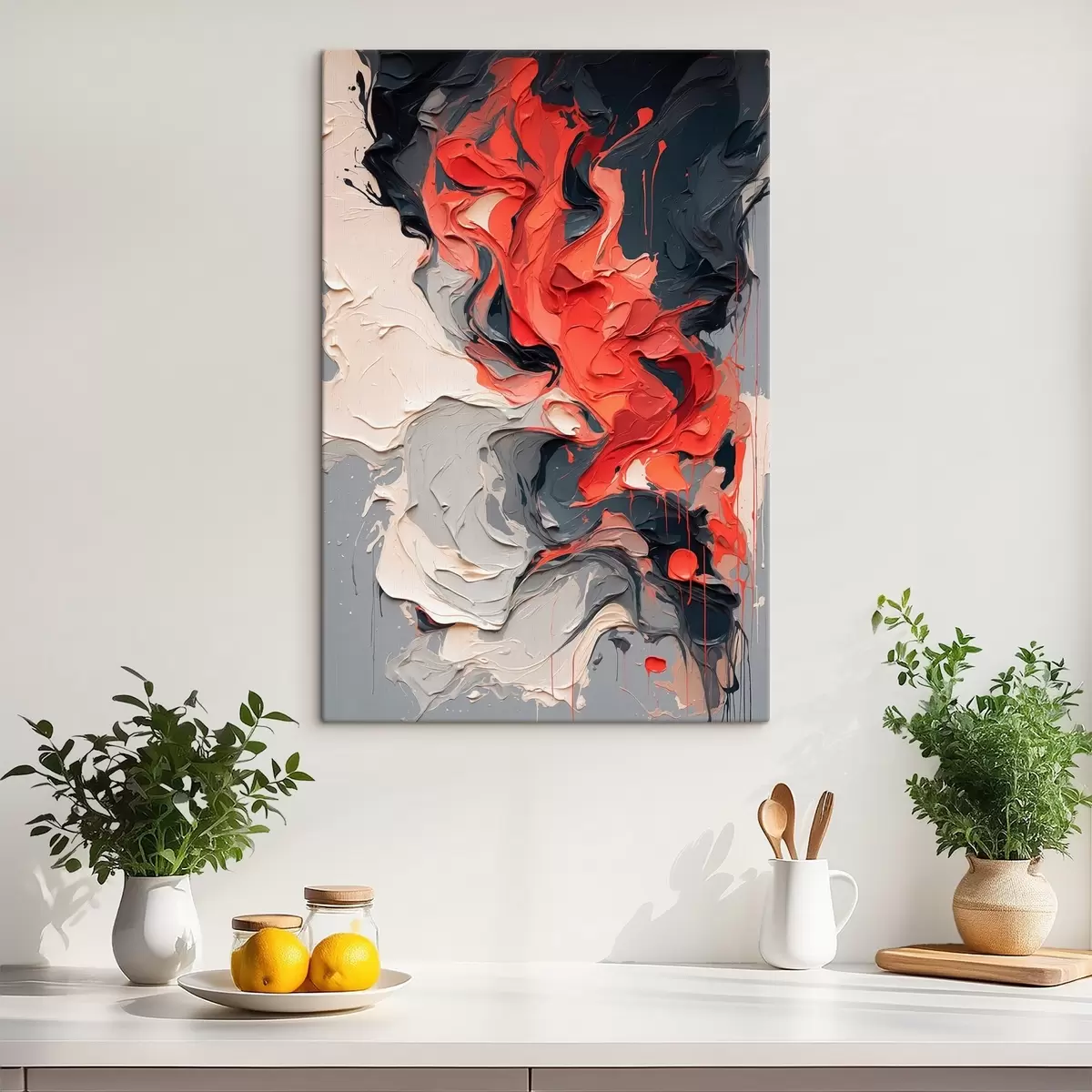 murales de pared Óleo abstracto en colores rojo, negro y gris s44079