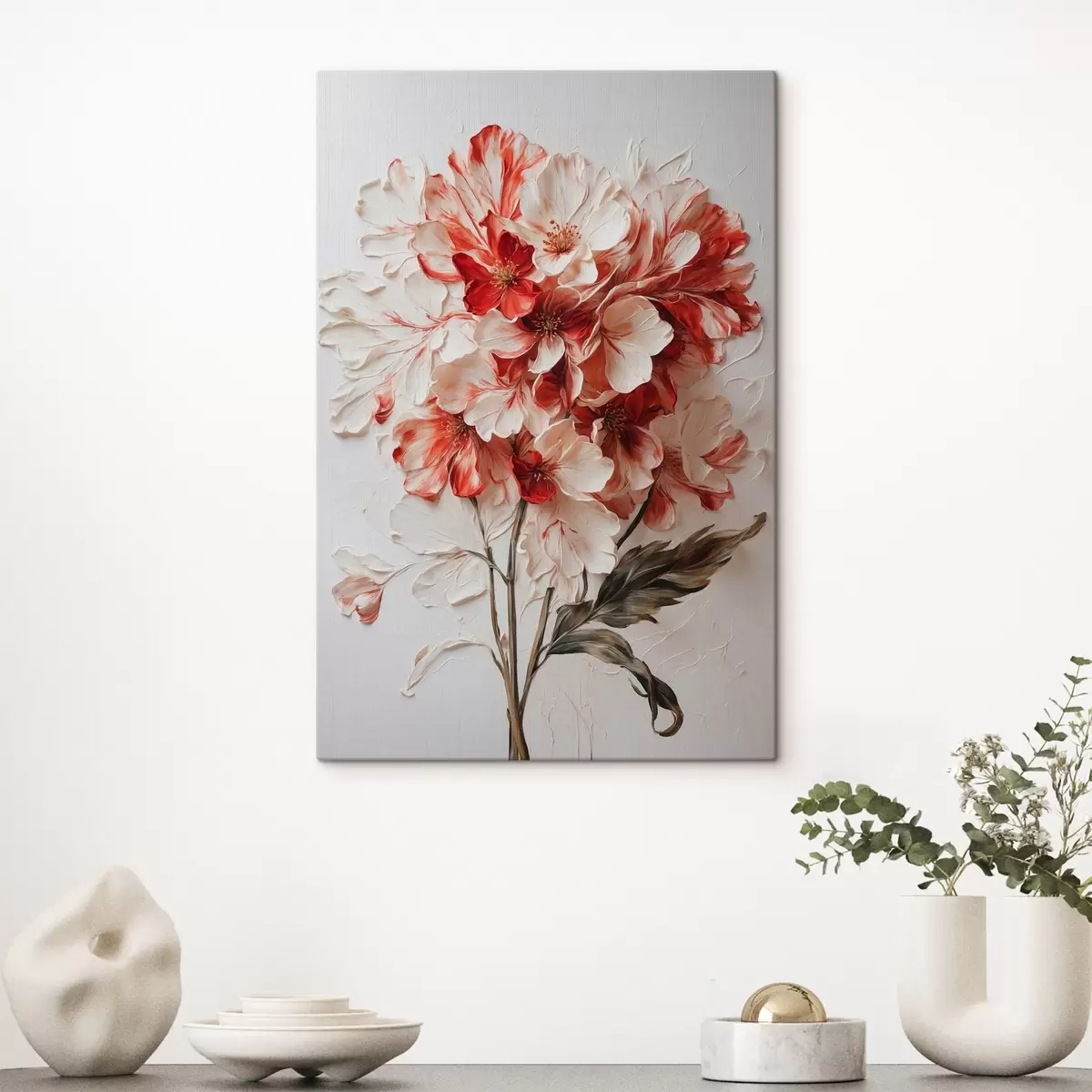 murales de pared Flores rojas y blancas al óleo s44090