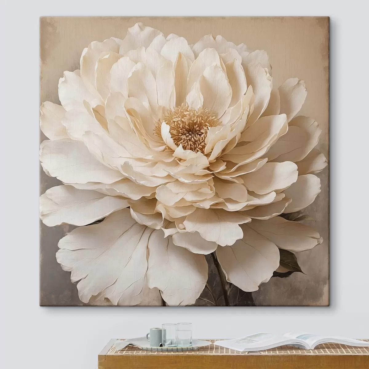 murales de pared Flor blanca sobre fondo beige s44094