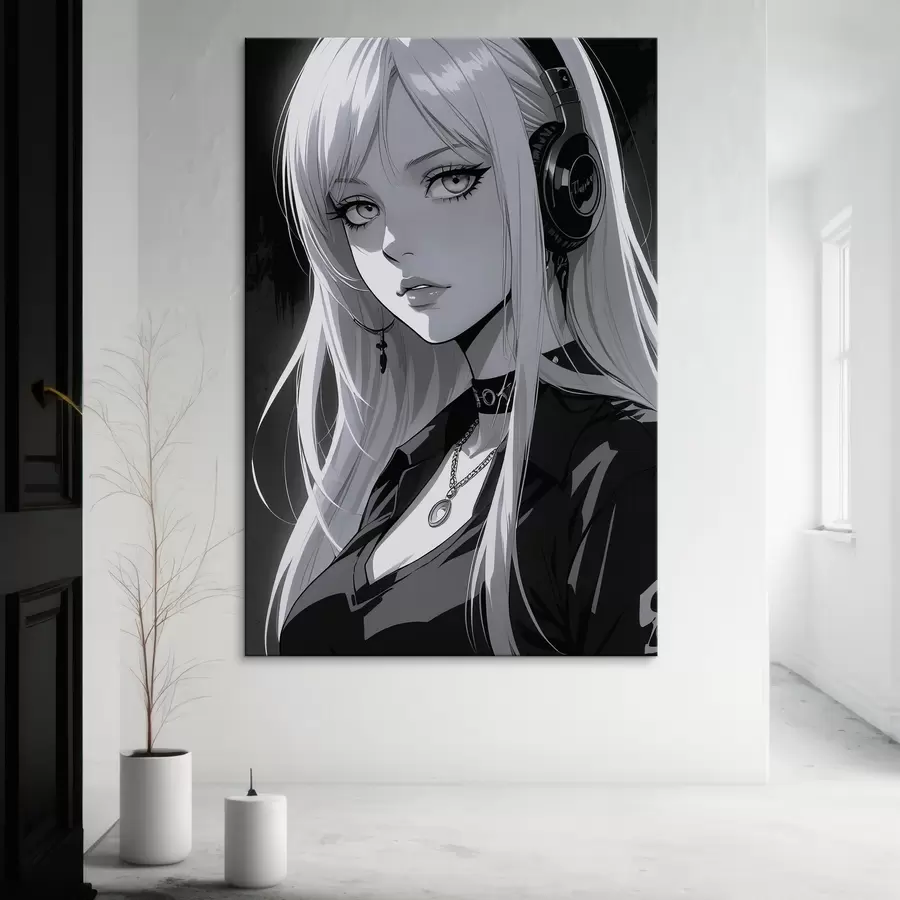 murales de pared Póster con chica con auriculares s44102