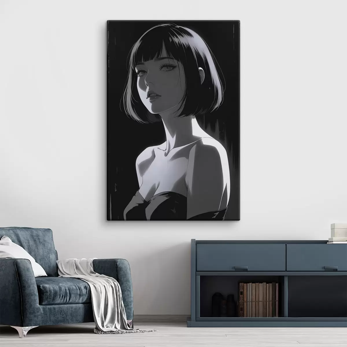 murales de pared Cartel con chica sobre fondo negro s44103