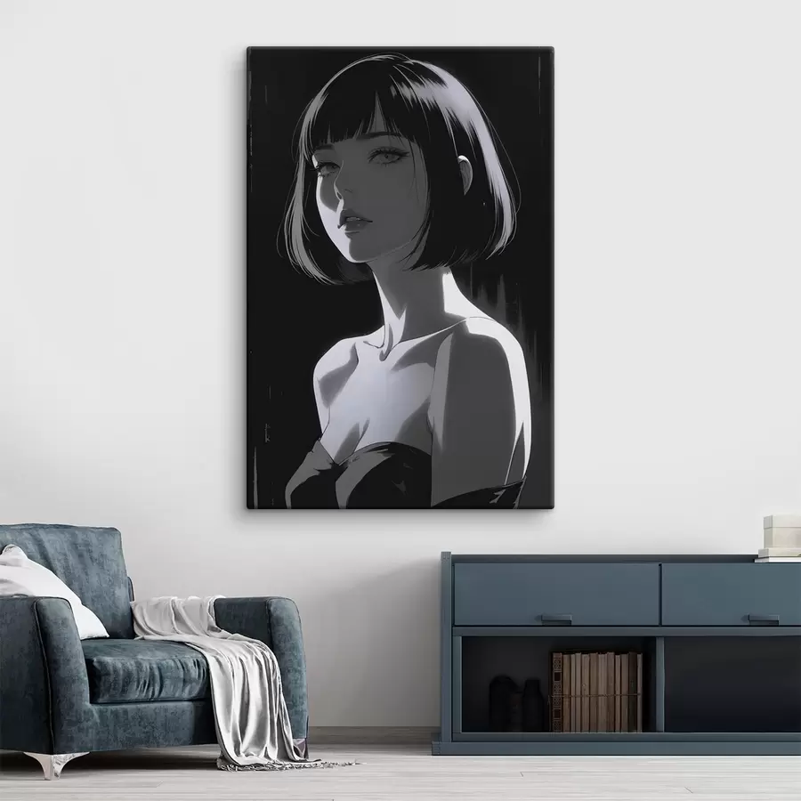 murales de pared Cartel con chica sobre fondo negro s44103