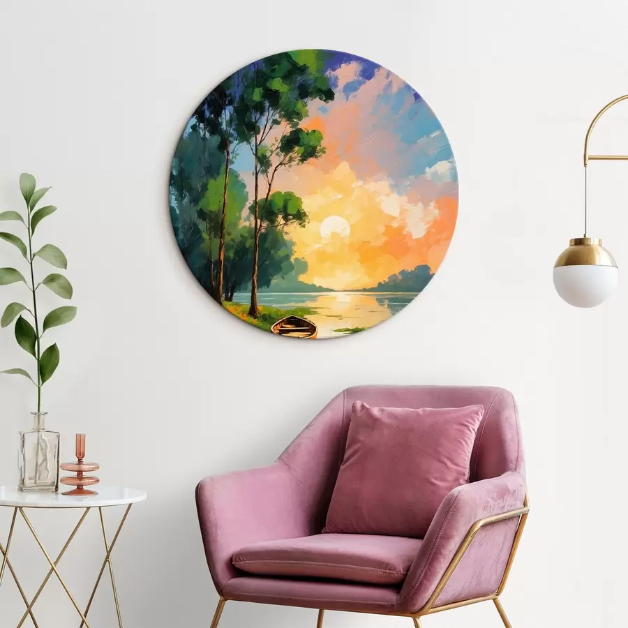 murales de pared Barco cerca de una isla en estilo de pintura acrílica r44065