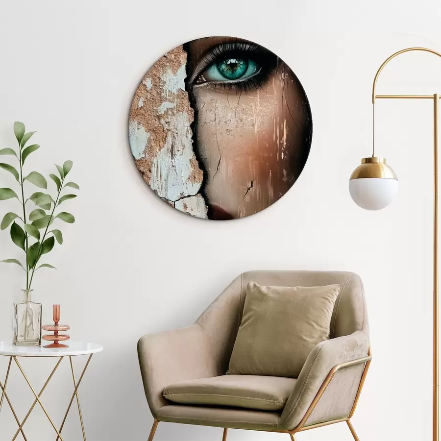 murales de pared Cara de niña detrás de un viejo muro r44069