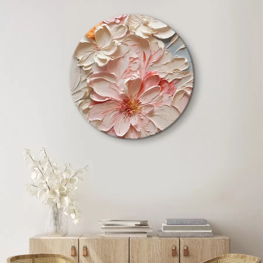 murales de pared Flores blancas y rosas sobre fondo azul al óleo r44074