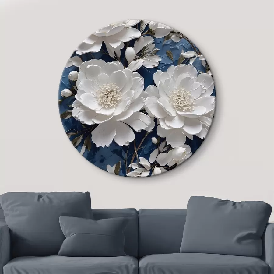 murales de pared Flores blancas sobre fondo azul al óleo r44091