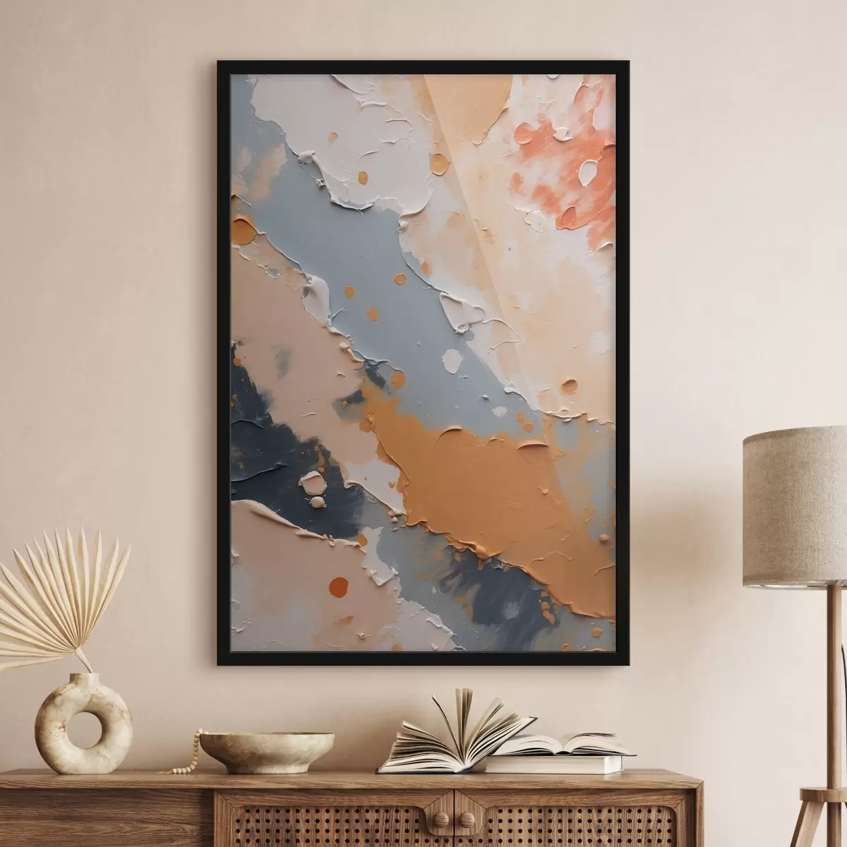 Poster Pintura abstracta en colores blanco, amarillo y azul f44064