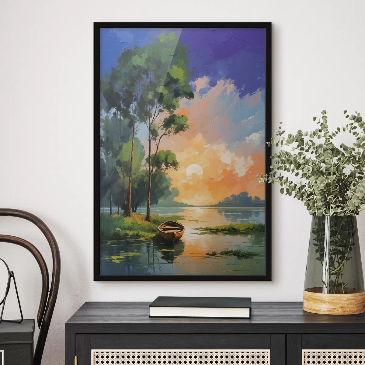 Poster Barco cerca de una isla en estilo de pintura acrílica f44065