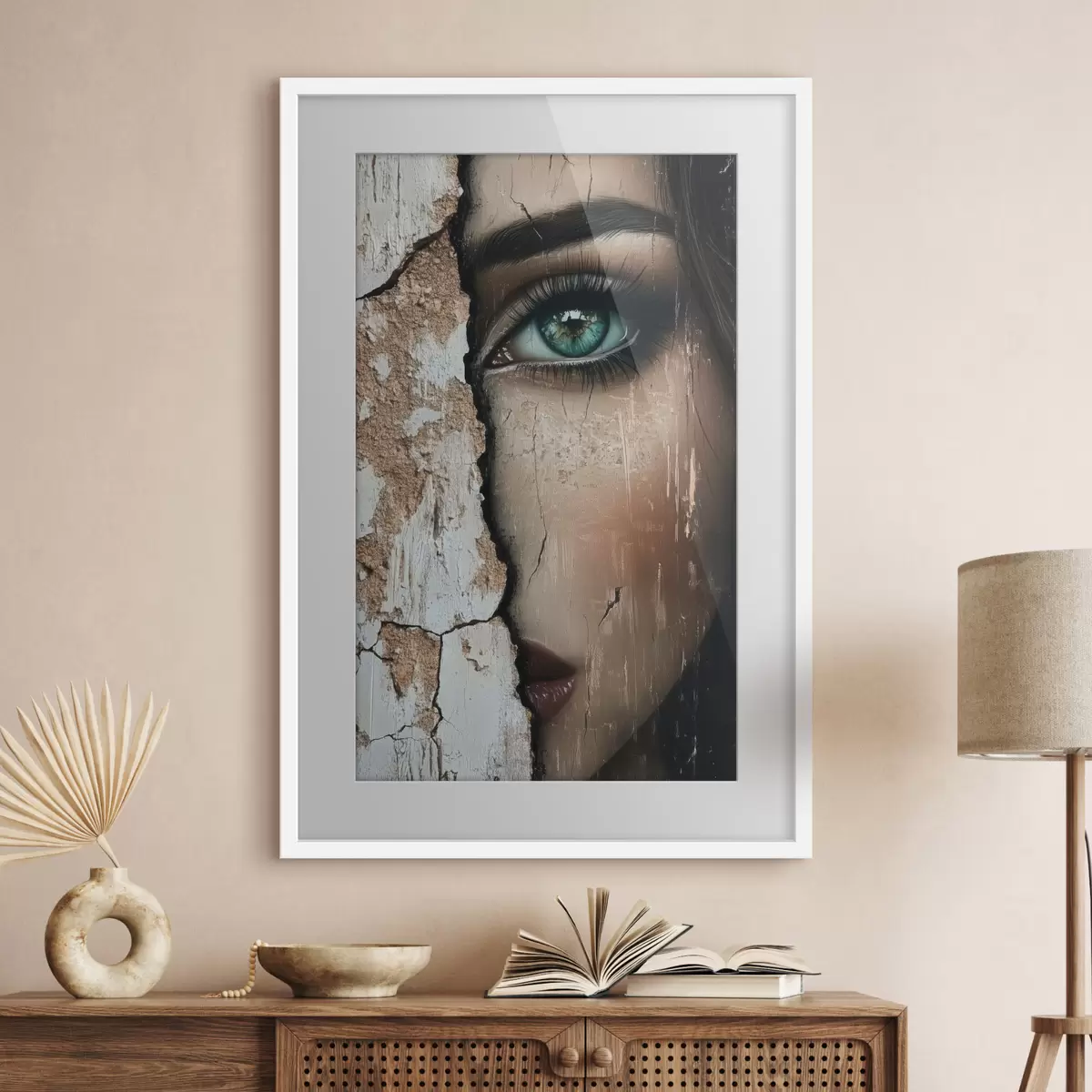 Poster Cara de niña detrás de un viejo muro f44069