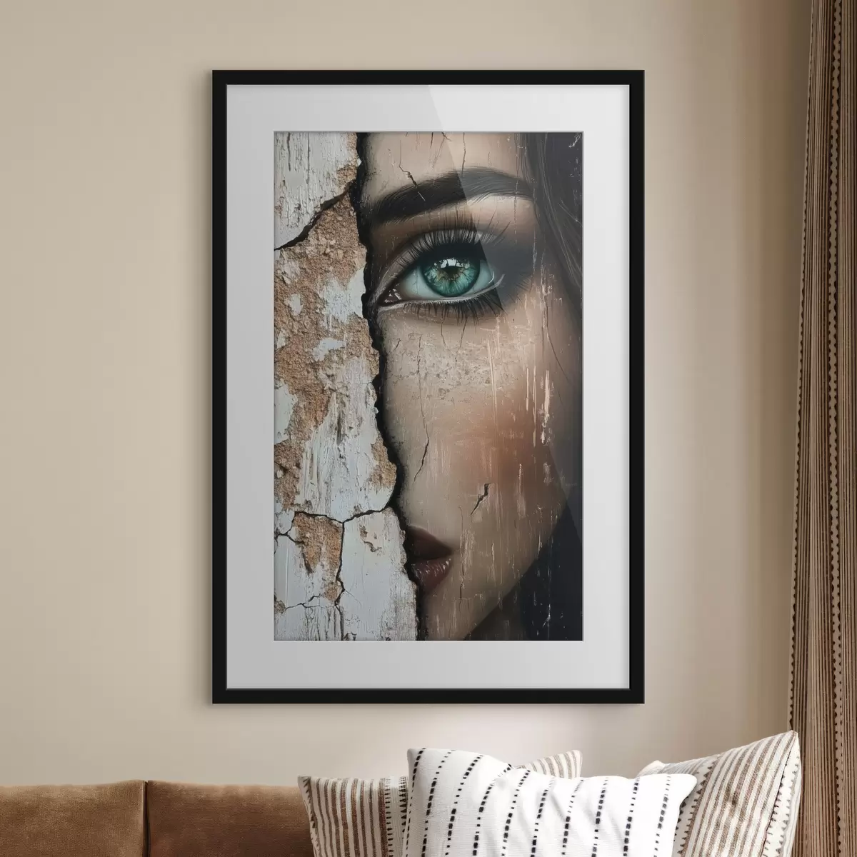 Poster Cara de niña detrás de un viejo muro f44069