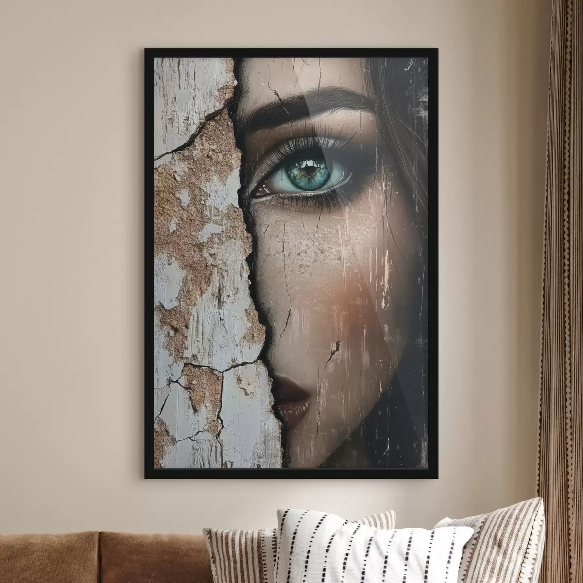 Poster Cara de niña detrás de un viejo muro f44069