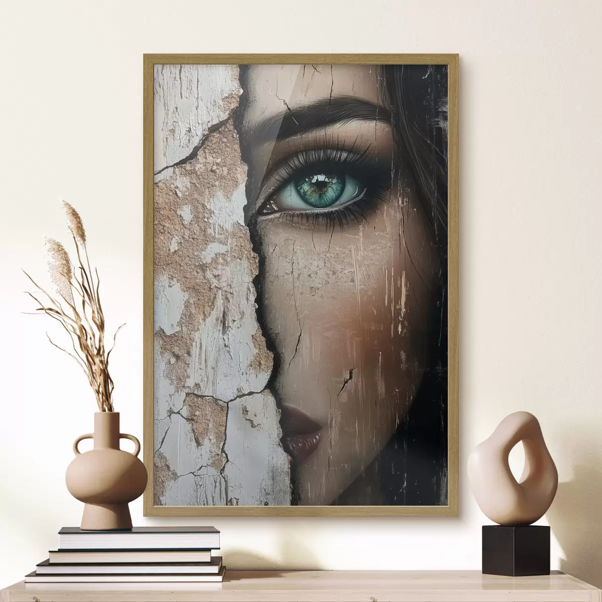 Poster Cara de niña detrás de un viejo muro f44069
