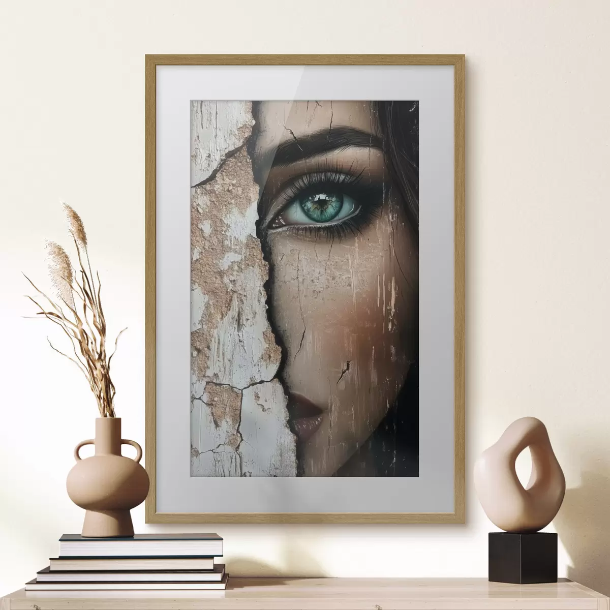 Poster Cara de niña detrás de un viejo muro f44069