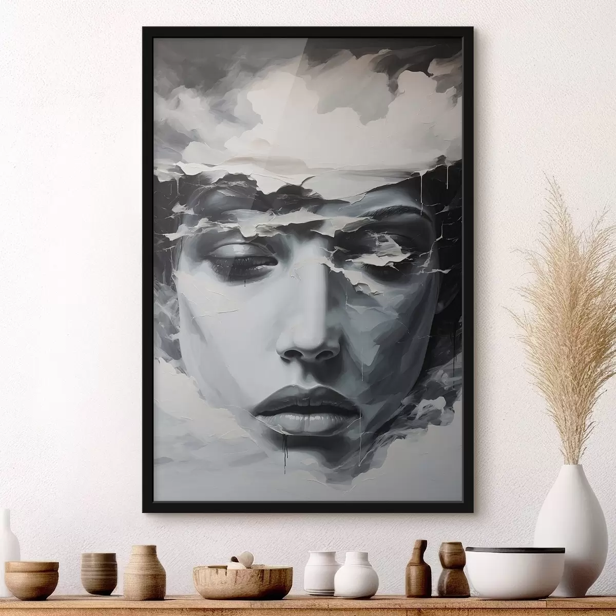 Poster Rostro femenino abstracto en estilo de pintura acrílica f44070