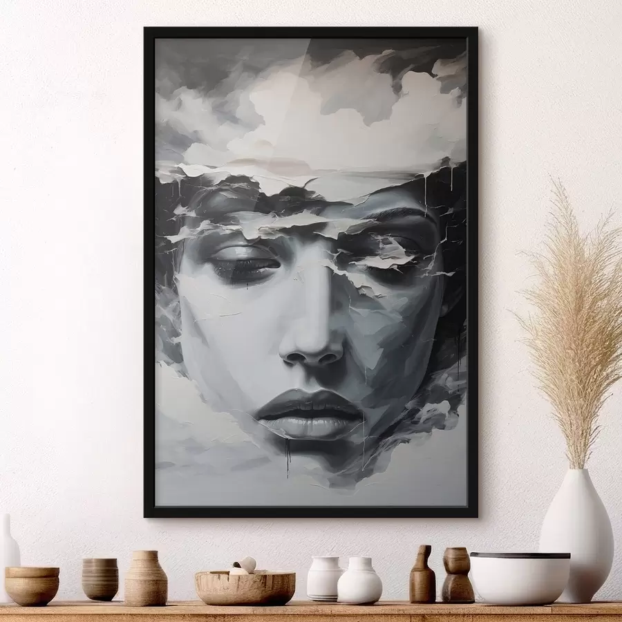 murales de pared Rostro femenino abstracto en estilo de pintura acrílica f44070