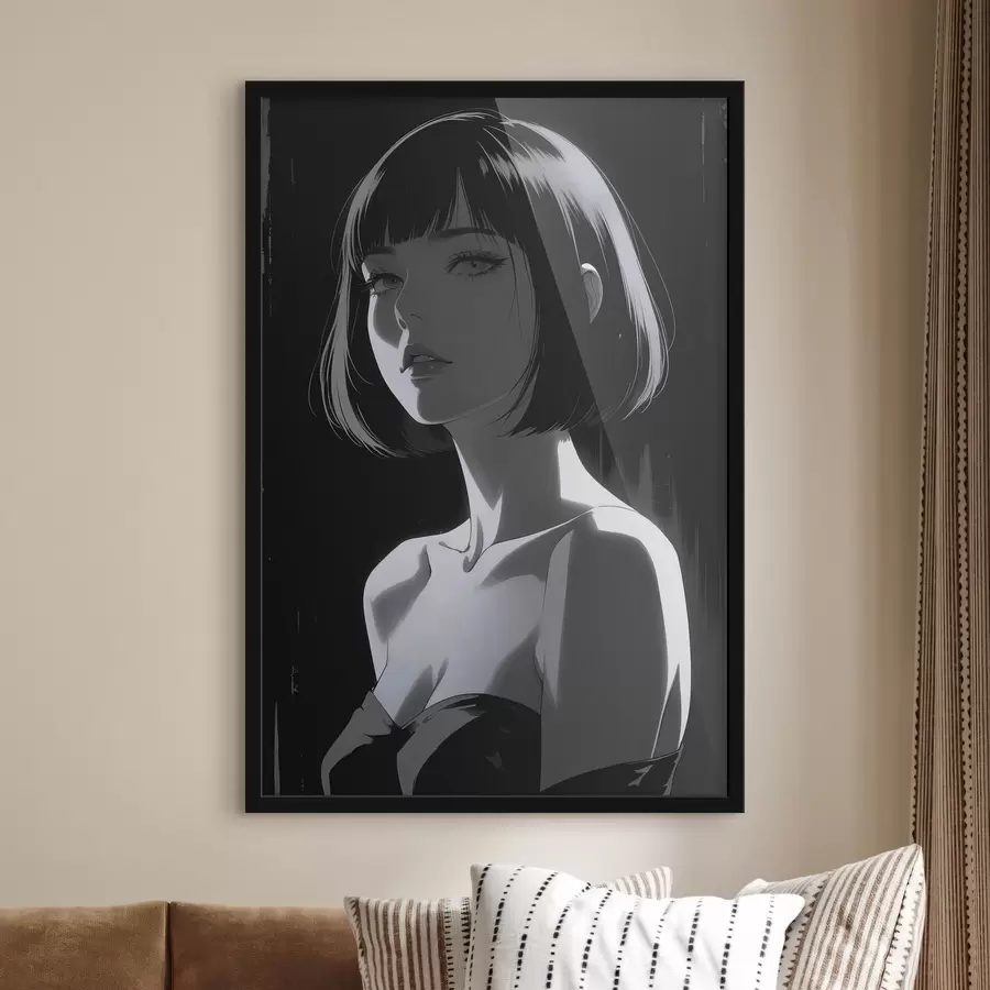 murales de pared Cartel con chica sobre fondo negro f44103