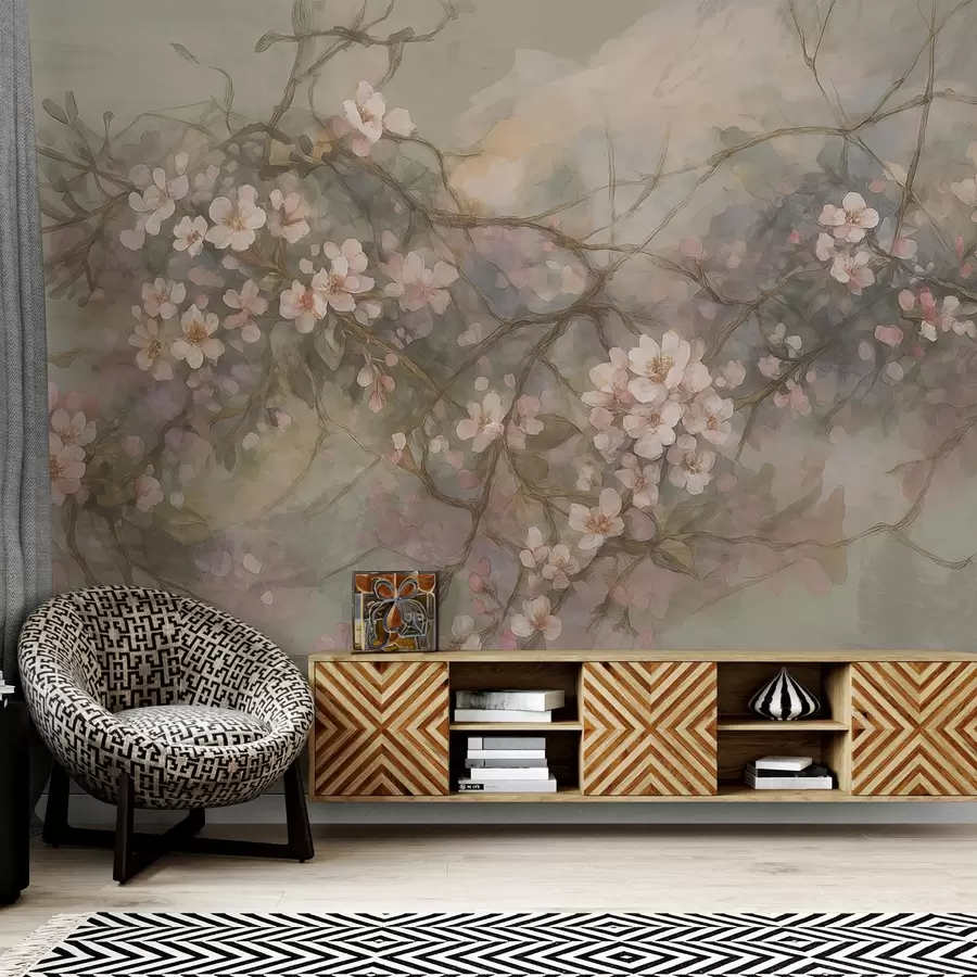 murales de pared Acuarela abstracta ramas con flores w03815