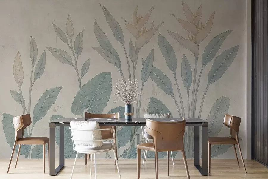 murales de pared Hojas mugrientas en una pared vieja w03823